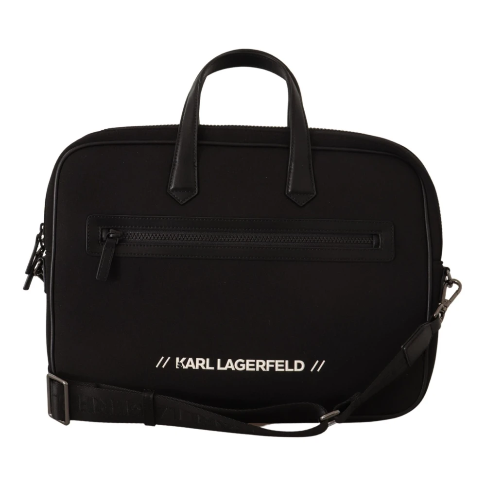 Karl Lagerfeld Svart Nylon Laptop Crossbody Väska Black, Herr