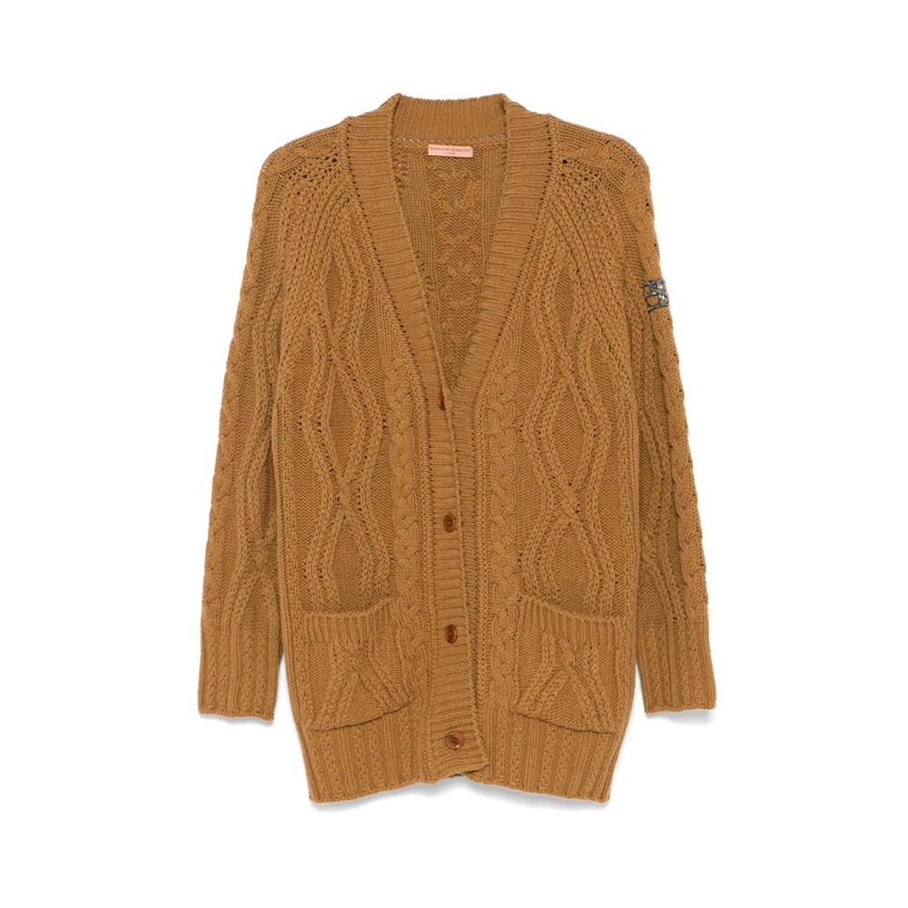 Ermanno Scervino Bruin Kabel Gebreid V-hals Vest Brown Dames