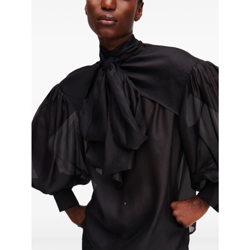 Karl Lagerfeld Avondblack Blouse MET Strikdetail Black Dames