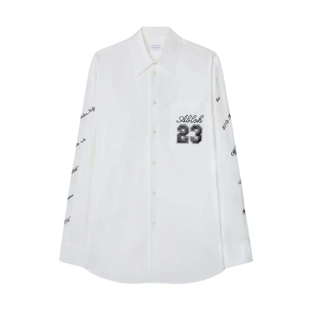 Off White White Off Casual Shirts, Male, S, Logo Overshirt Heavy Cotton Shirt