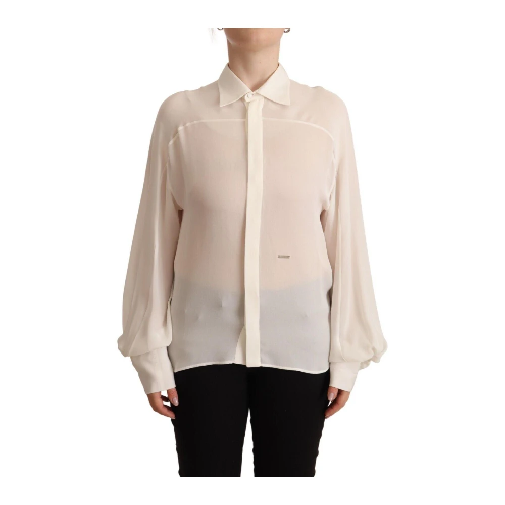 Dsquared2 Women's White Off Silk Collared Blouse Top