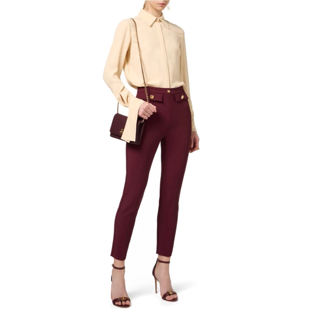 Elisabetta Franchi Logo Rivet Stretch Crepe Enkellange Broek Red Dames