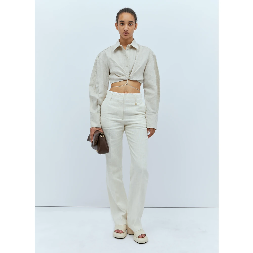 Jacquemus Klassieke Lange Mouw Katoen Linnen Shirt White Dames