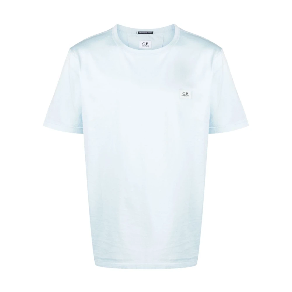 C.P. Company Logo Crew Neck Katoenen T-shirt in Helder Blauw Blue Heren