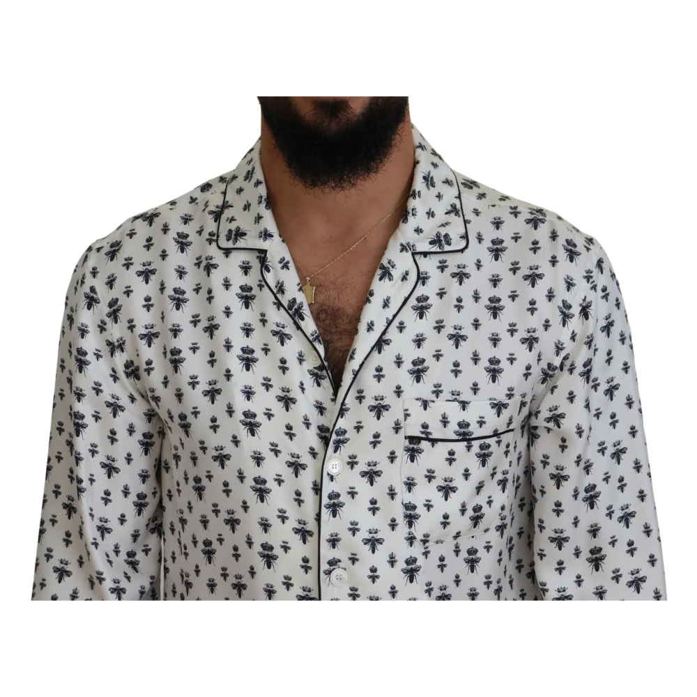 Dolce & Gabbana Zijden Kroon Bijenprint Pyjama Top White Heren