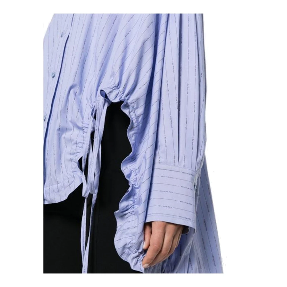The Attico Gestreepte katoenen overhemd met asymmetrische zoom Blue Dames