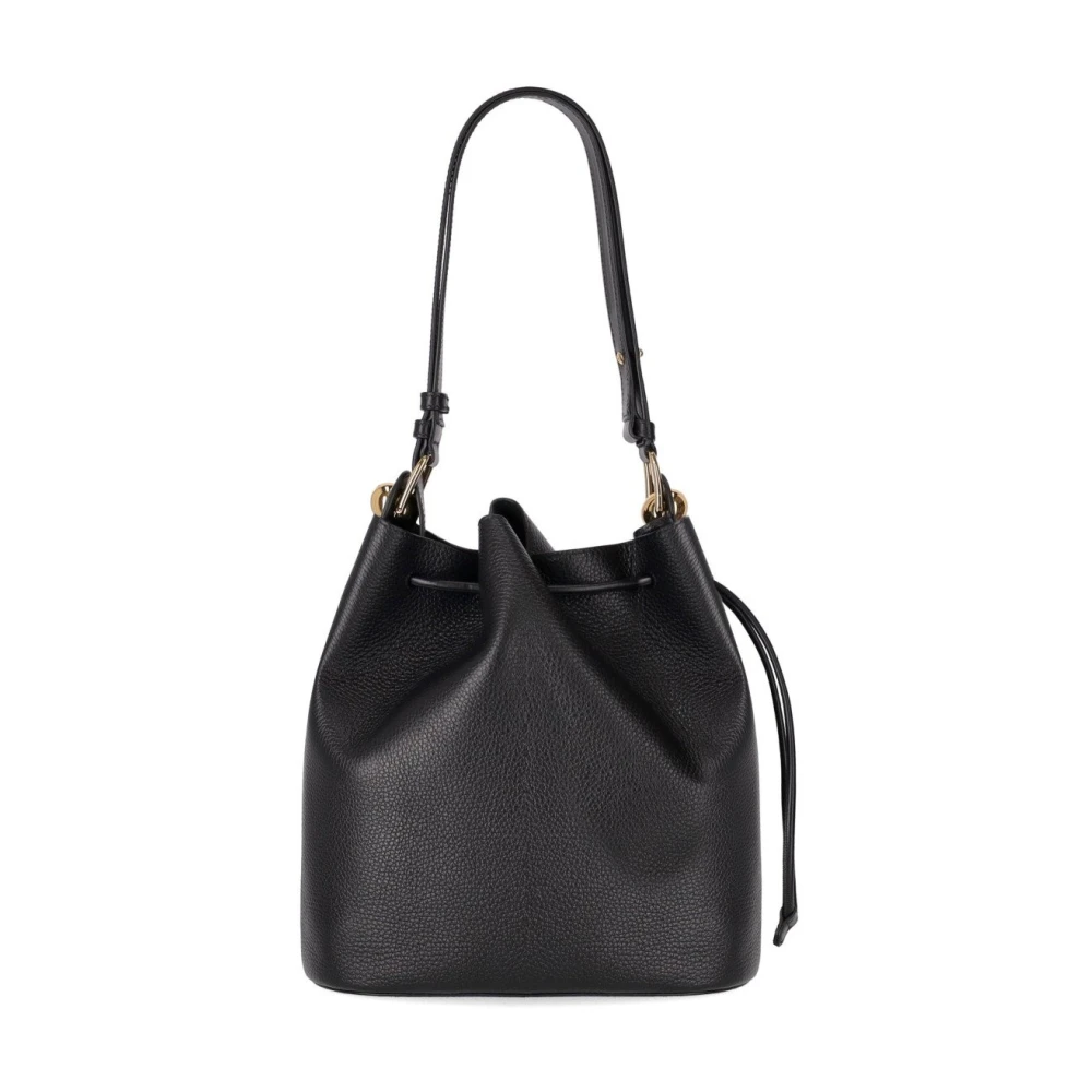 Furla Zwarte Gehamerd Leren Bucket Tas Black Dames