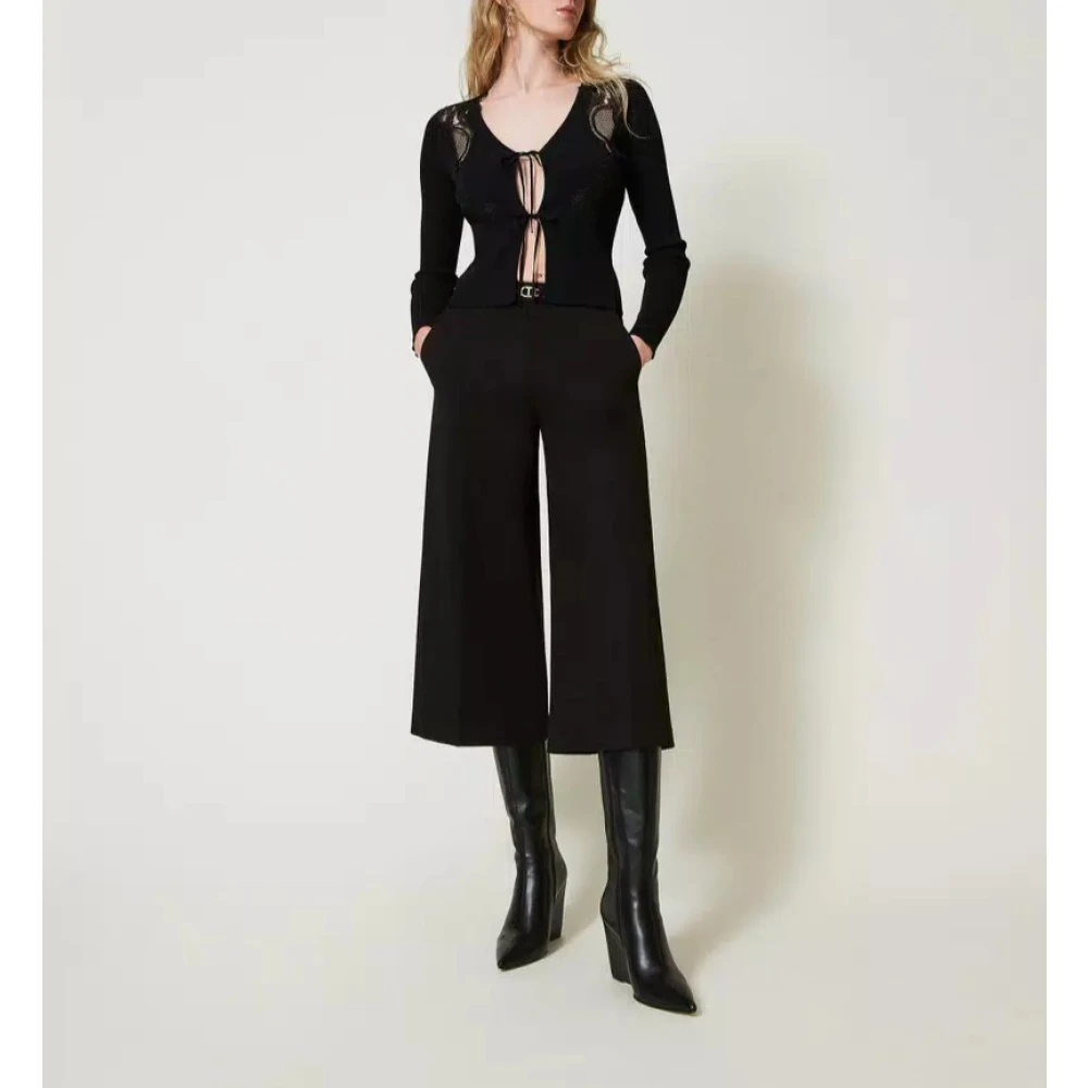 Twinset Cropped broek met ovale riem Black Dames