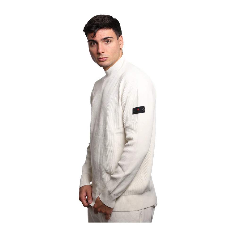 Peuterey Witte katoenen trui met geribbelde textuur White Heren