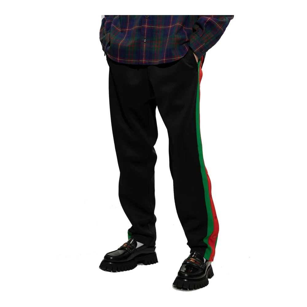 Gucci Gestreept Logo Patch Sweatpants met Drukknoopsluiting Black Heren