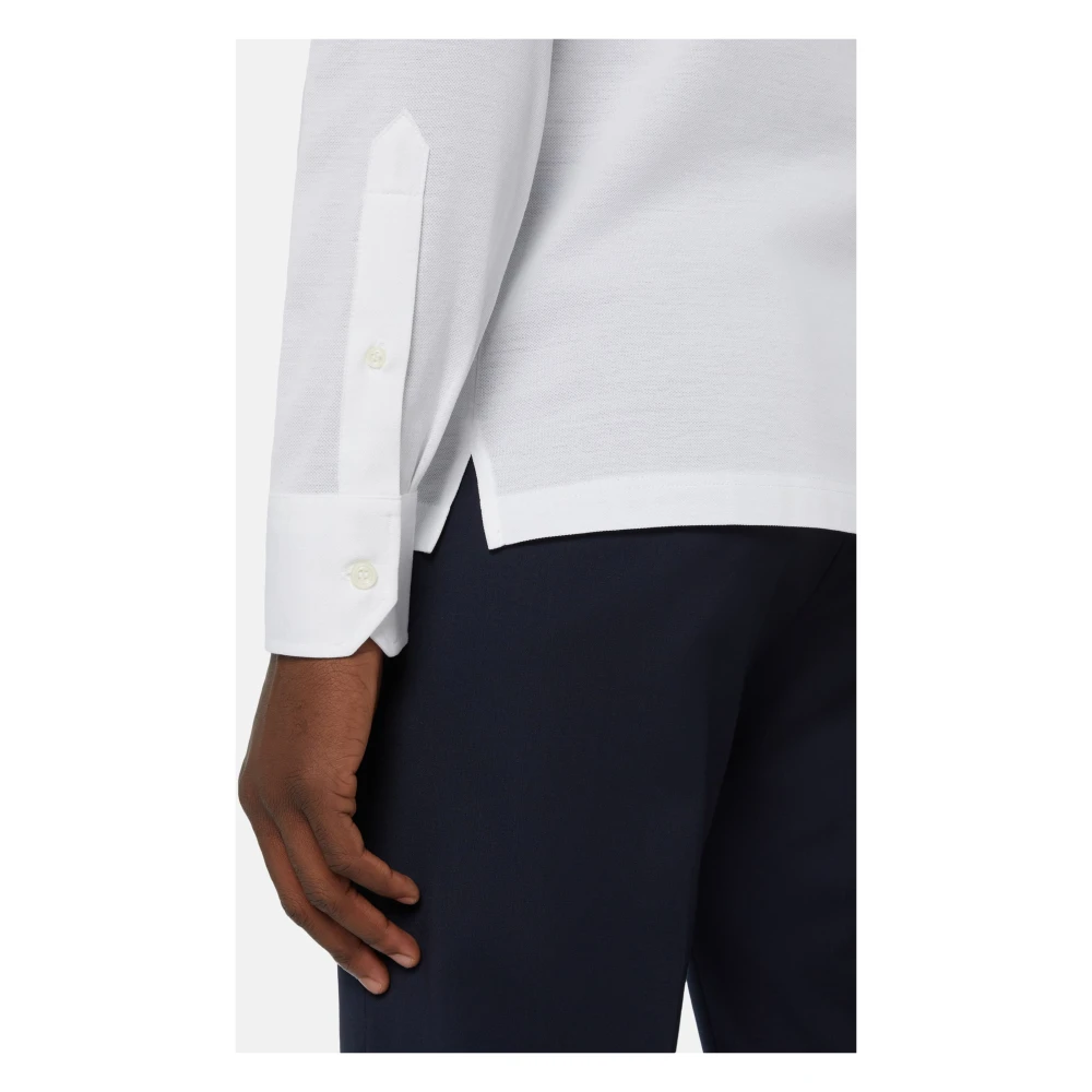 Boggi Milano Slim Fit Polo Shirt in Filo Di Scozia Pique White Heren