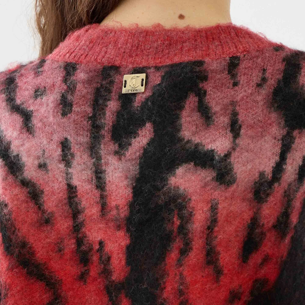 Just Cavalli Zebra Print Trui Rood Zwart Pink Dames