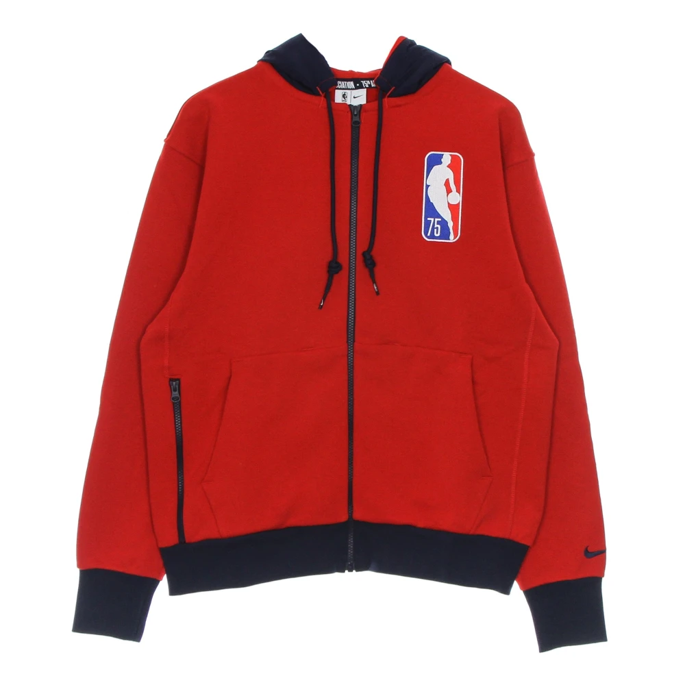 Nike Red Long Sleeve Training Tops, Male, Xl, Fleece Zip Hoodie Brooklyn Nets