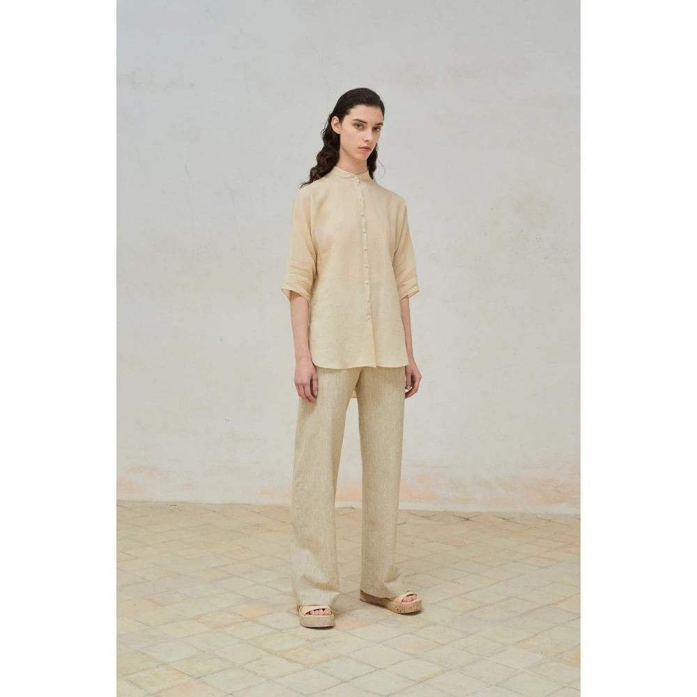 Cortana Beige Ramie Mao Kraag Shirt Beige Dames