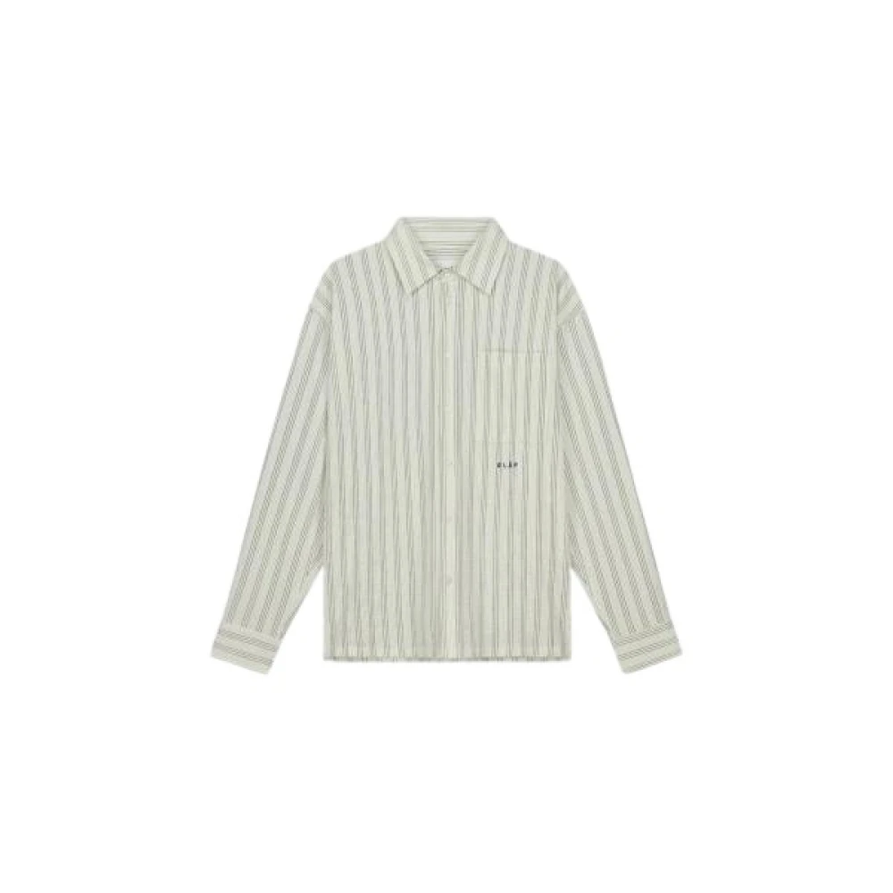 Olaf Hussein Gestreept Seersucker Boxy Shirt Beige Heren