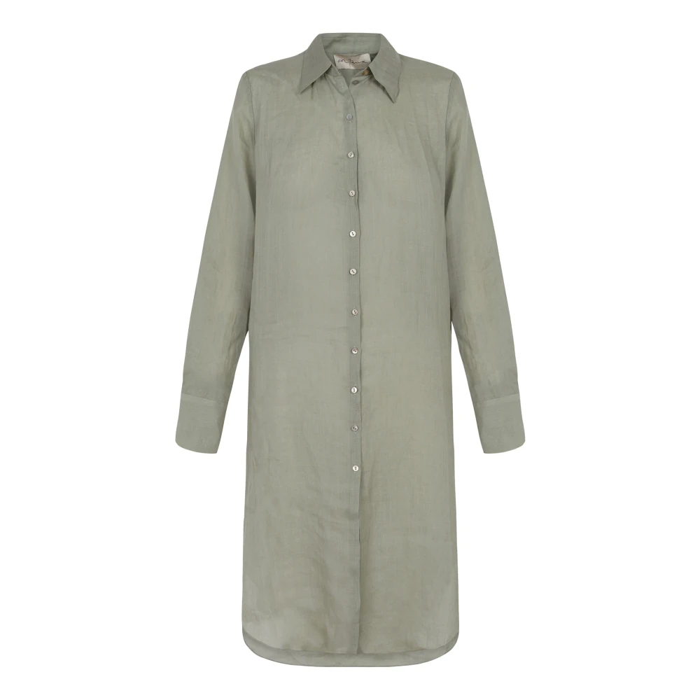 Cortana Lichtblauwe Oversize Ramie Shirt Green Dames