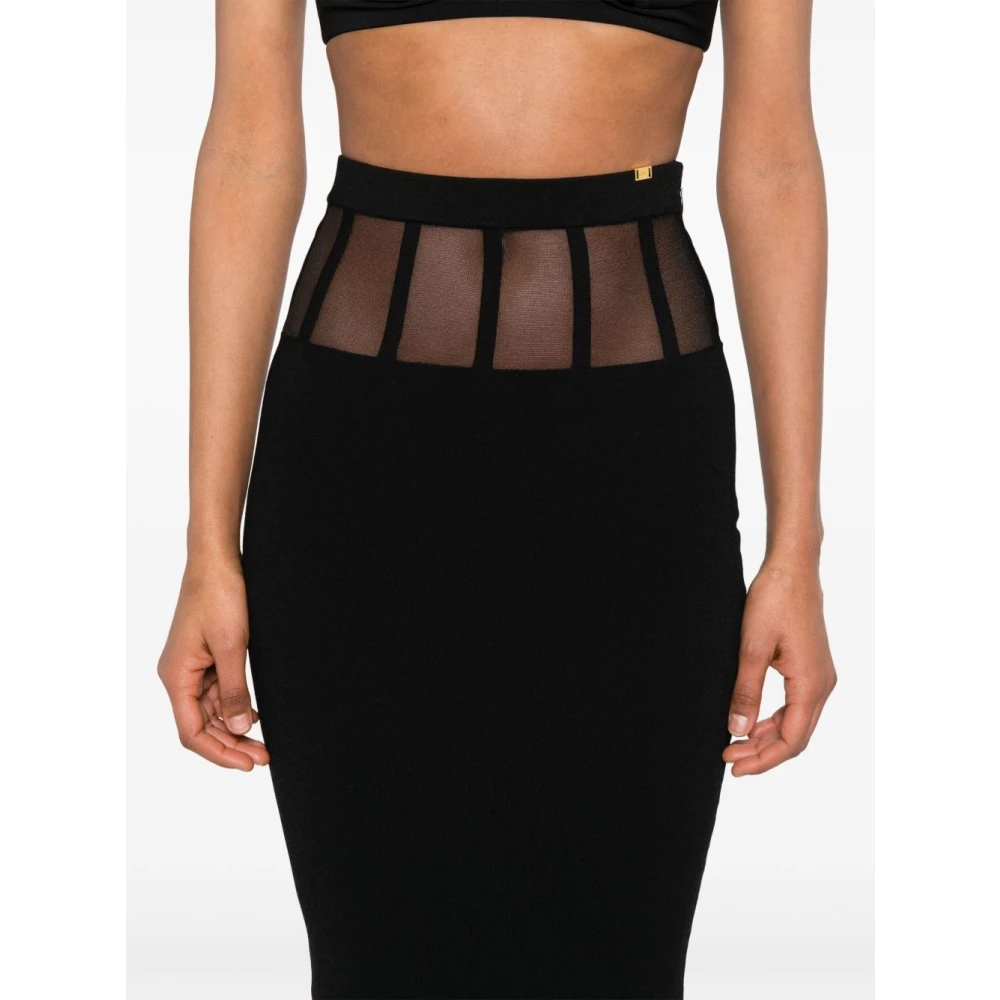 Elisabetta Franchi Zwarte Rok met Doorzichtige Panelen Black Dames