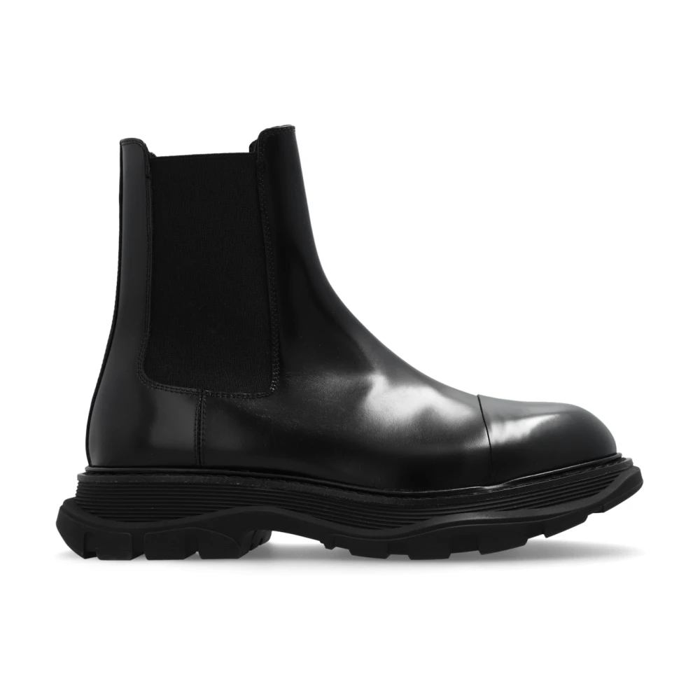 Alexander Mcqueen Men's Black Chelsea Boots, 6 Uk, Leather Platform Ankle Boots