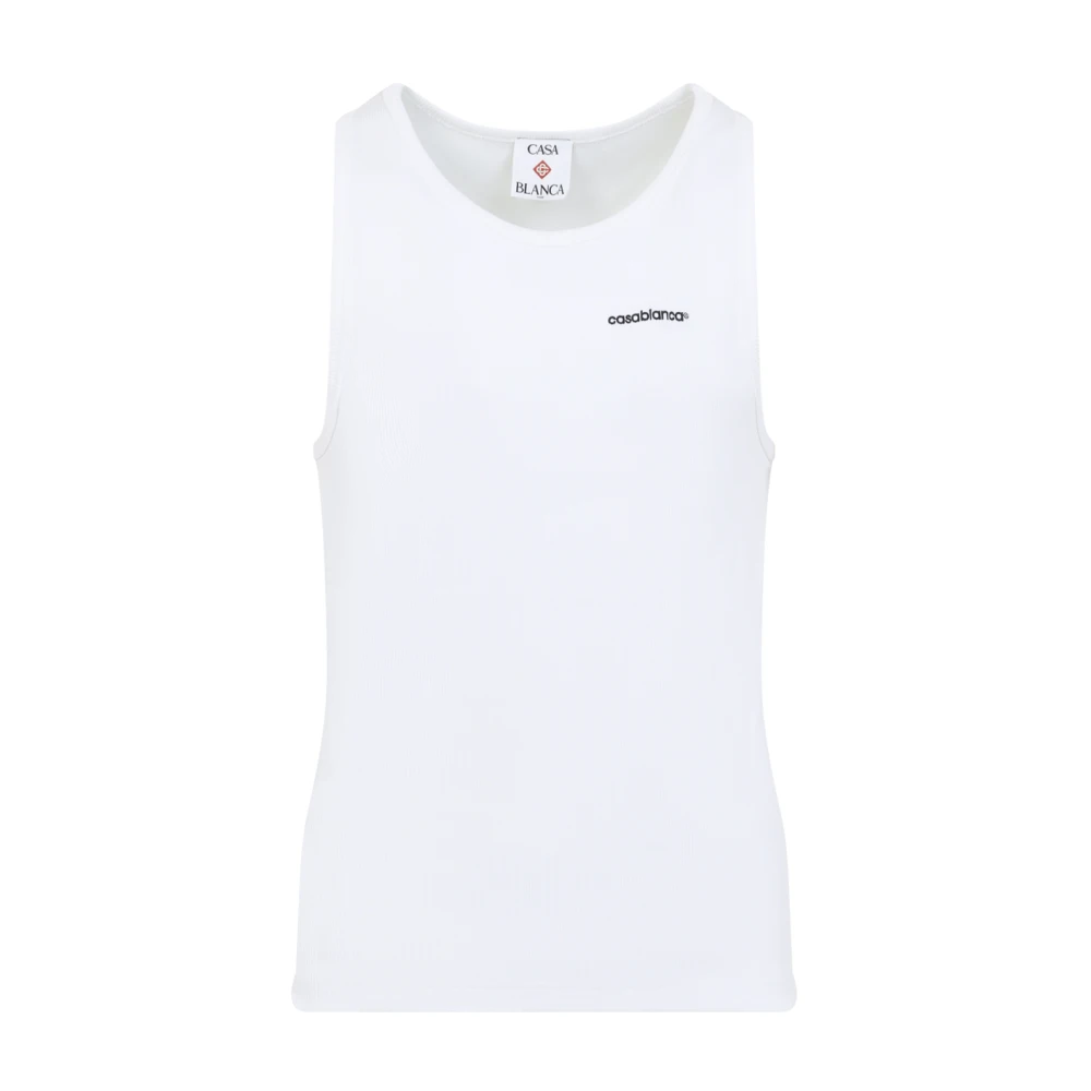 Casablanca Men's White Sleeveless Tops, L, Ribbed Tank Top