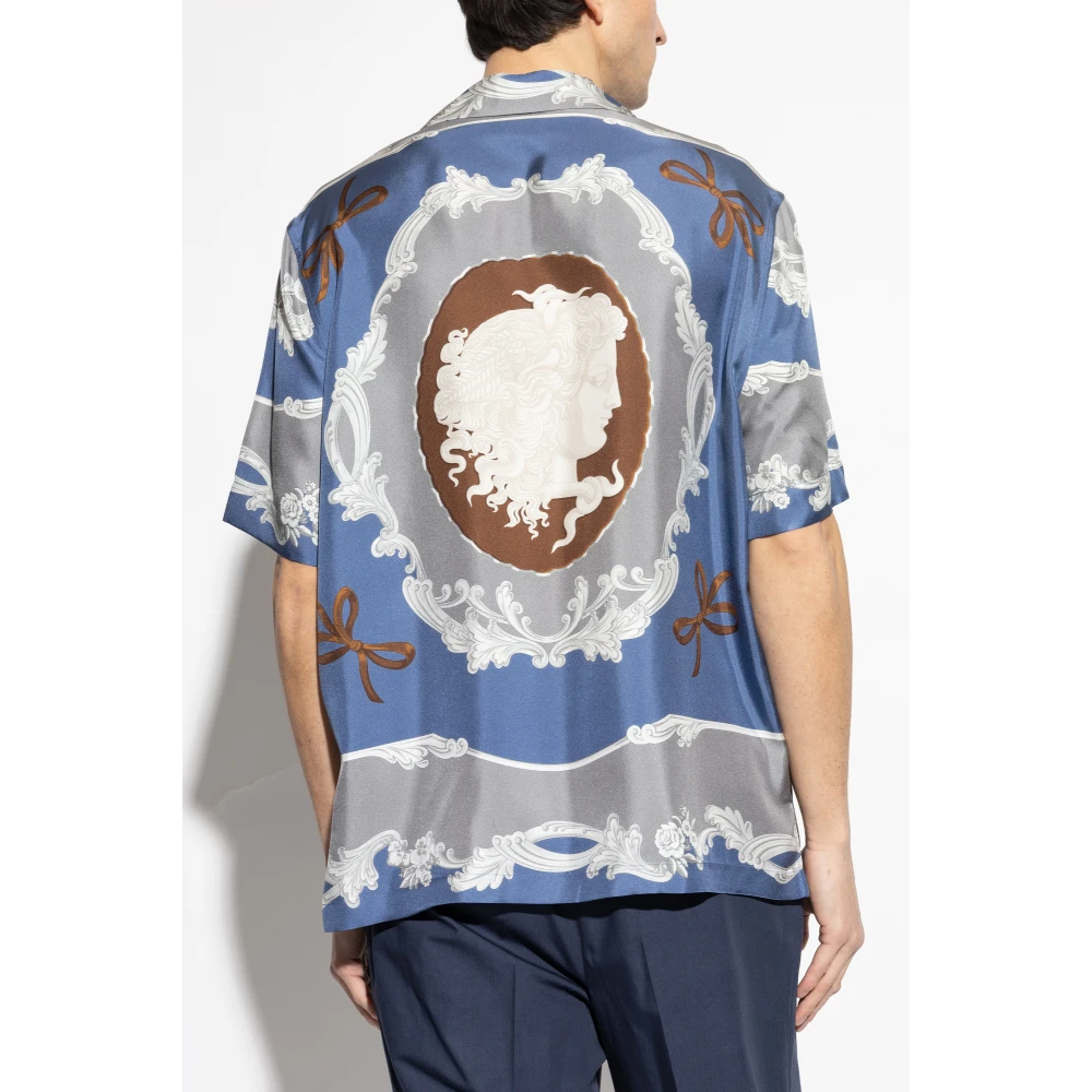 Versace Zijden shirt met korte mouwen Blue Heren