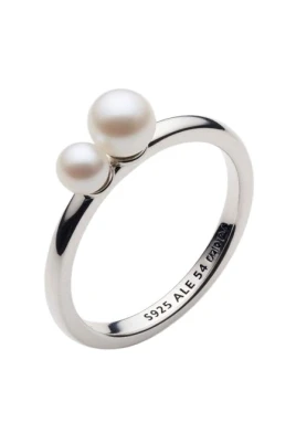 Sterling Silver Ring With White Treated Freshwater Cultured Pearl And Clear Cubic Zirconia