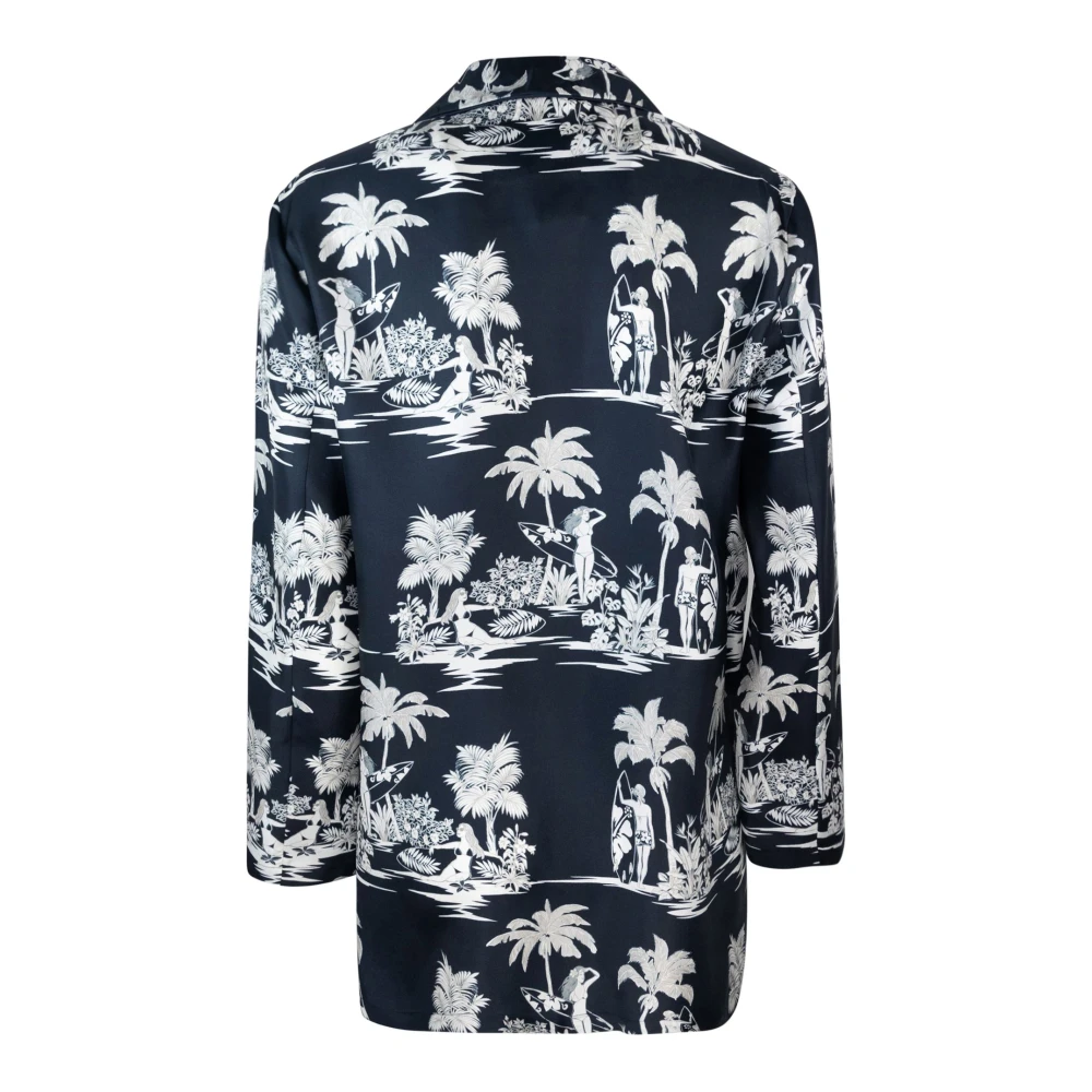 Max Mara Studio Gedrukte zijden overhemd Rechte pasvorm Lange mouwen Blue Dames