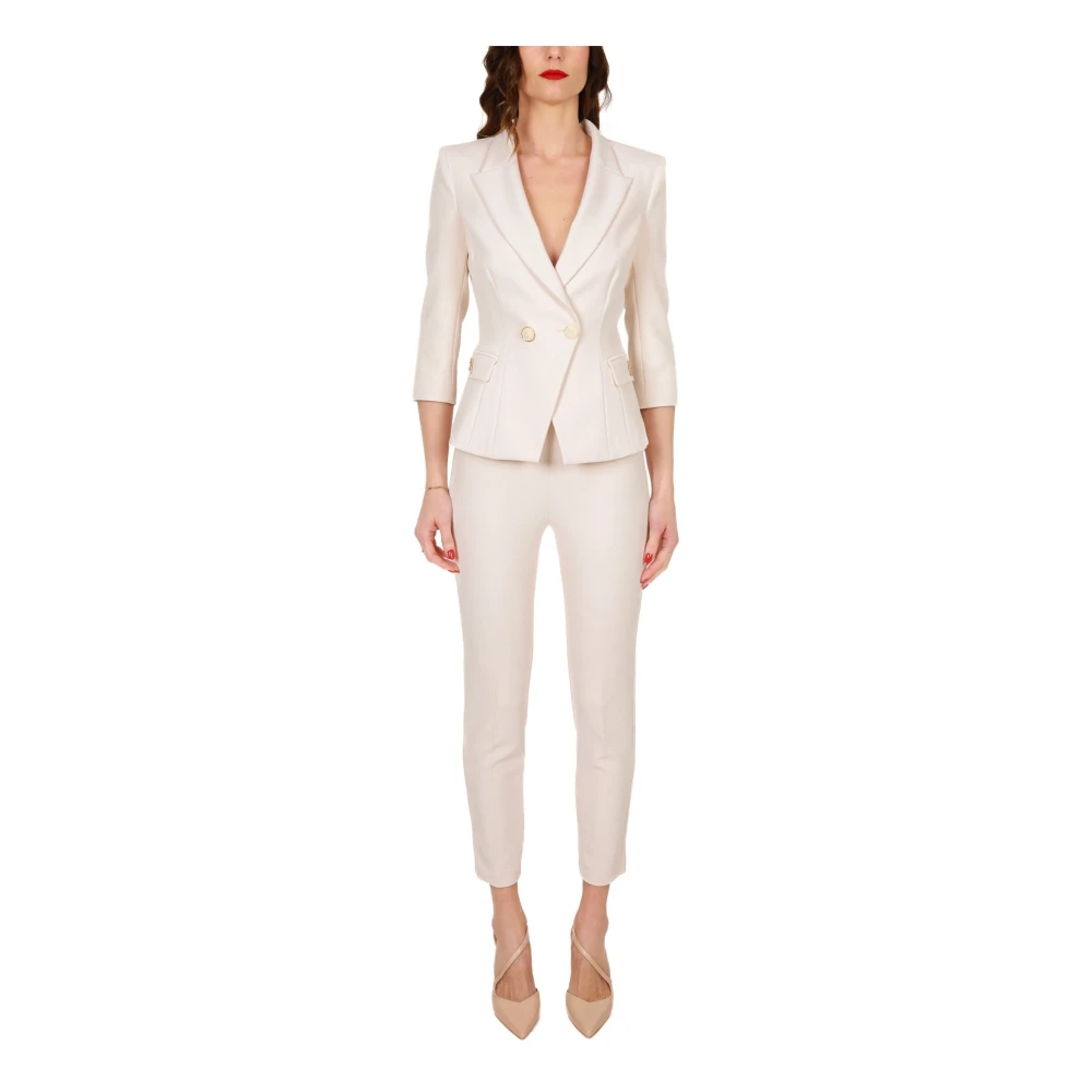 Elisabetta Franchi Double-breasted blazer in dubbele crêpe Beige Dames