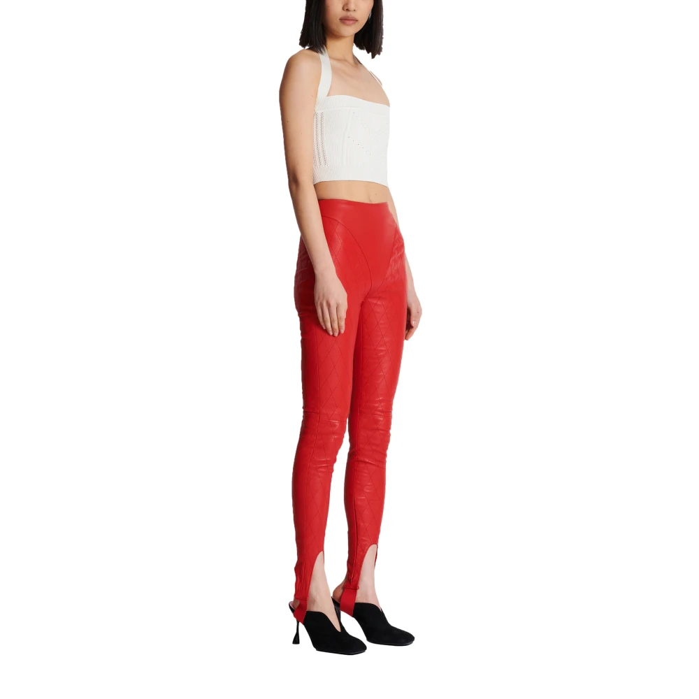 Balmain Topstitched leren leggings Red Dames