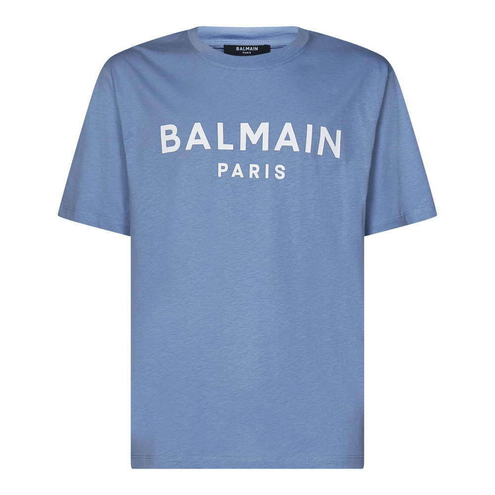 Balmain Blauw T-shirt met Logo Print Blue Heren