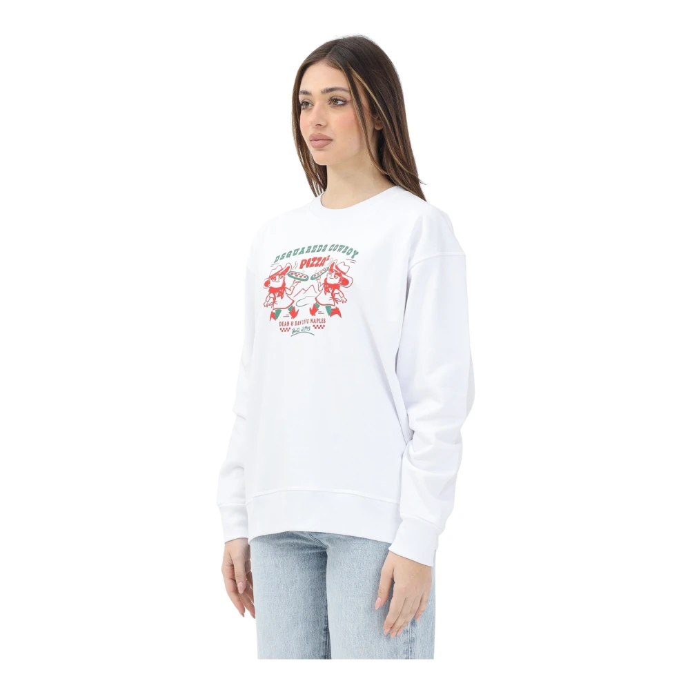 Dsquared2 Cowboy Pizza Witte Trui White Dames