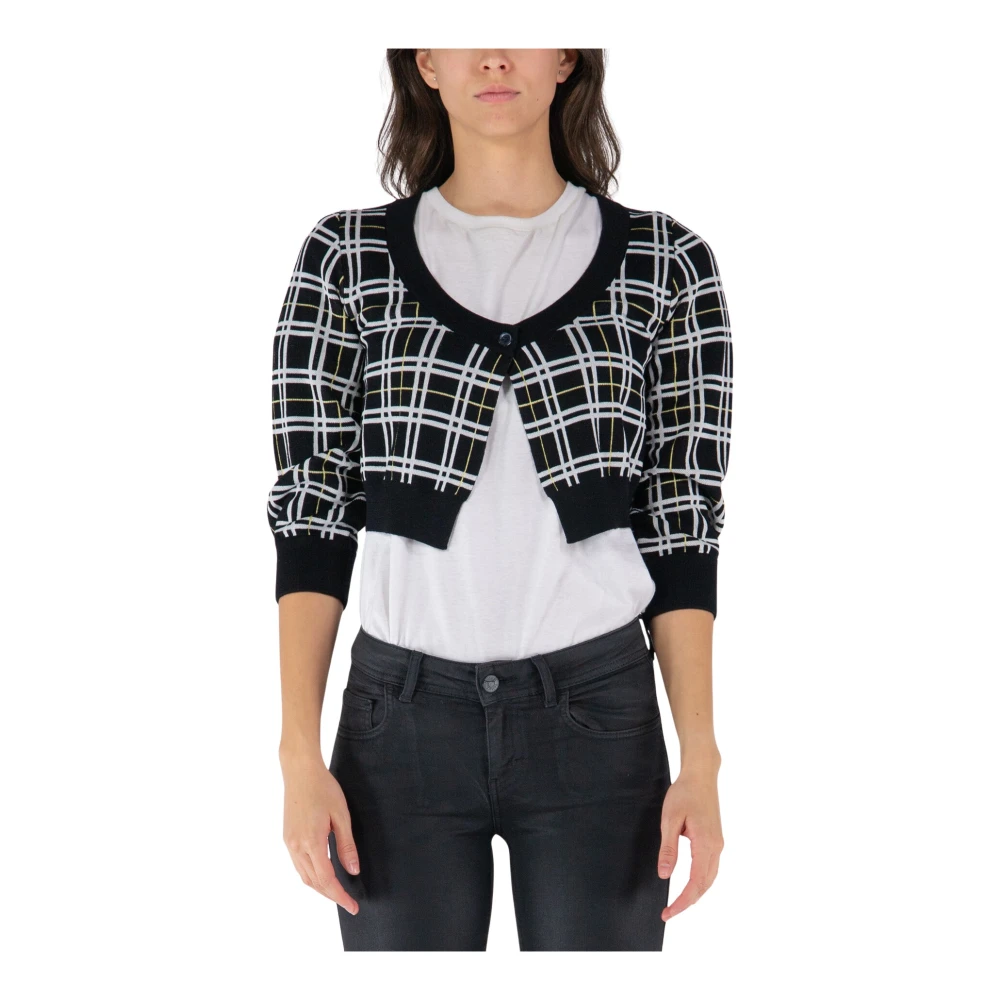 Marni Kvinno Svart Stickade Tröjor Dam, M, Rutig Kort Cardigan