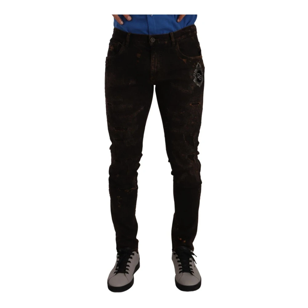 Dolce & Gabbana Men's Brown Skinny Jeans,, Crown Logo Skinny Denim Jeans Medium