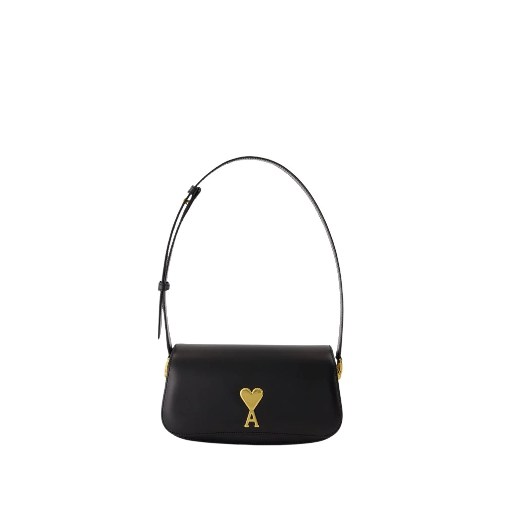Ami Paris Zwarte leren schoudertas Parijs Black Dames
