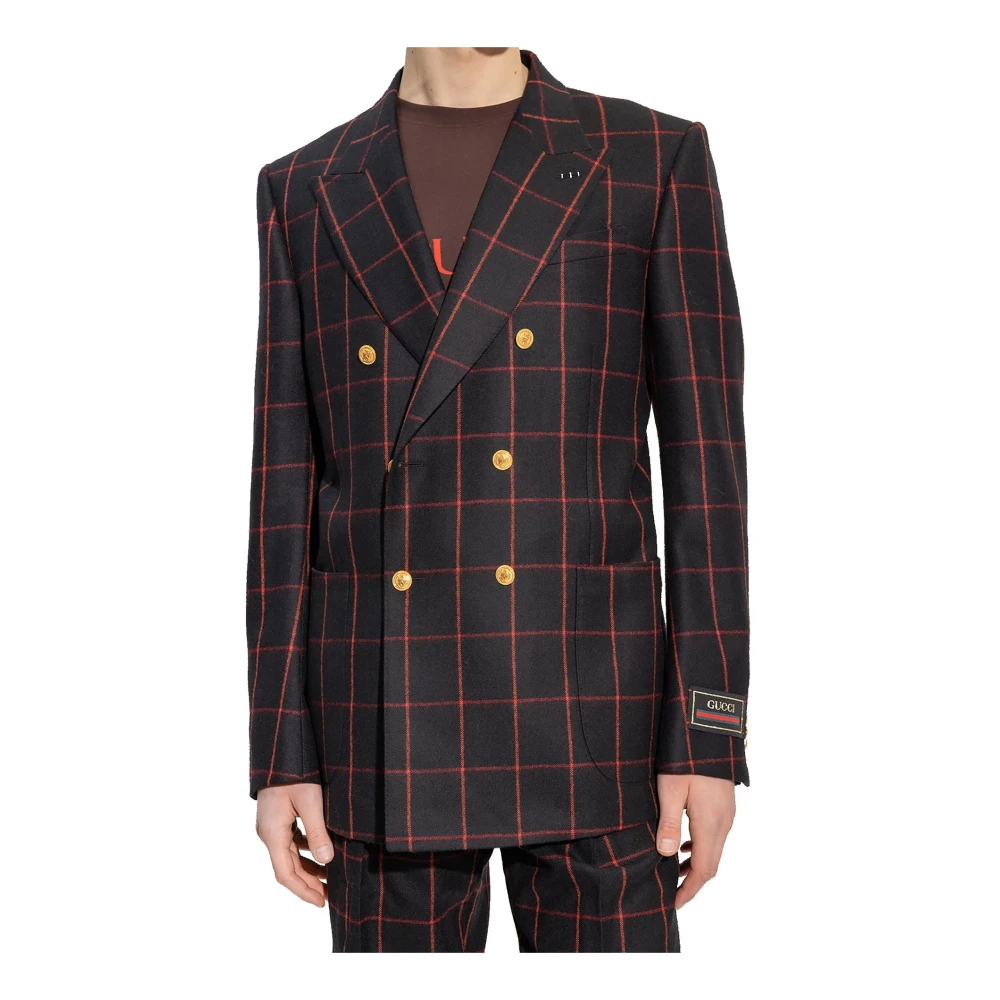 Gucci Geruite wollen blazer double-breasted jas Black Heren