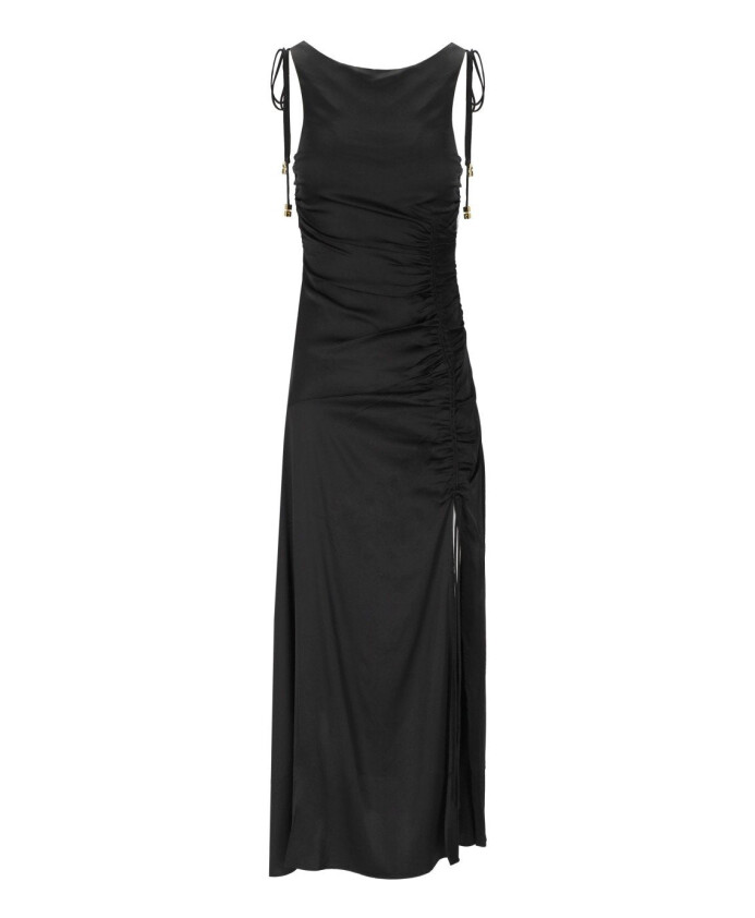 robe-longue-en-satin-noir-avec-fronces