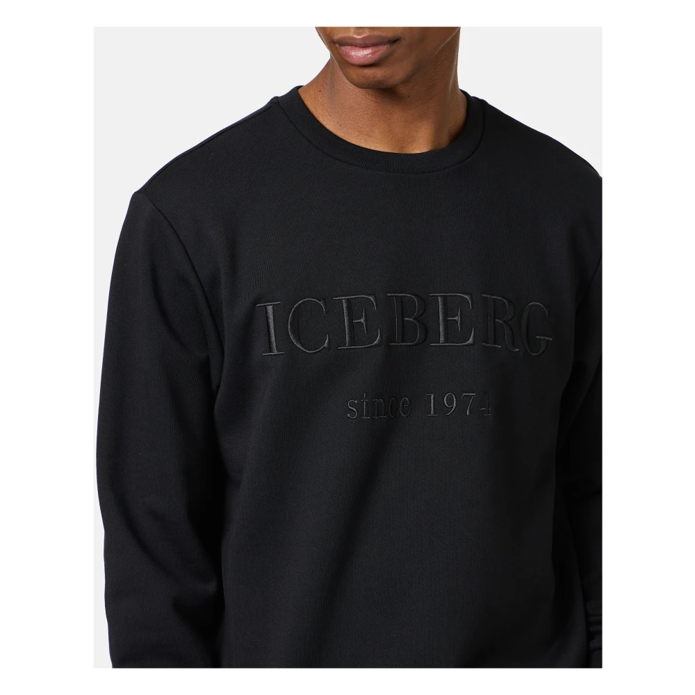 Iceberg Slim fit zwart sweatshirt van katoen met logo borduursel Black Heren