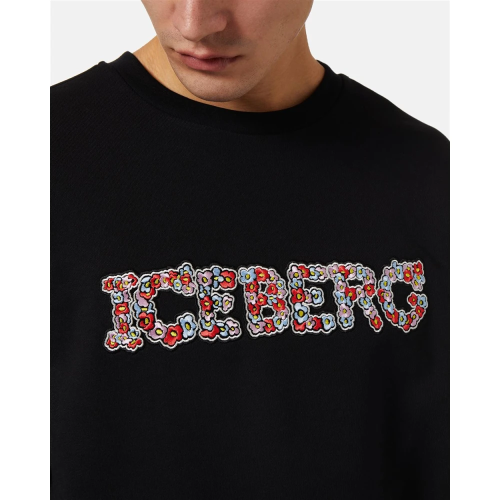 Iceberg Sweatshirt met bloemenlogo Black Heren
