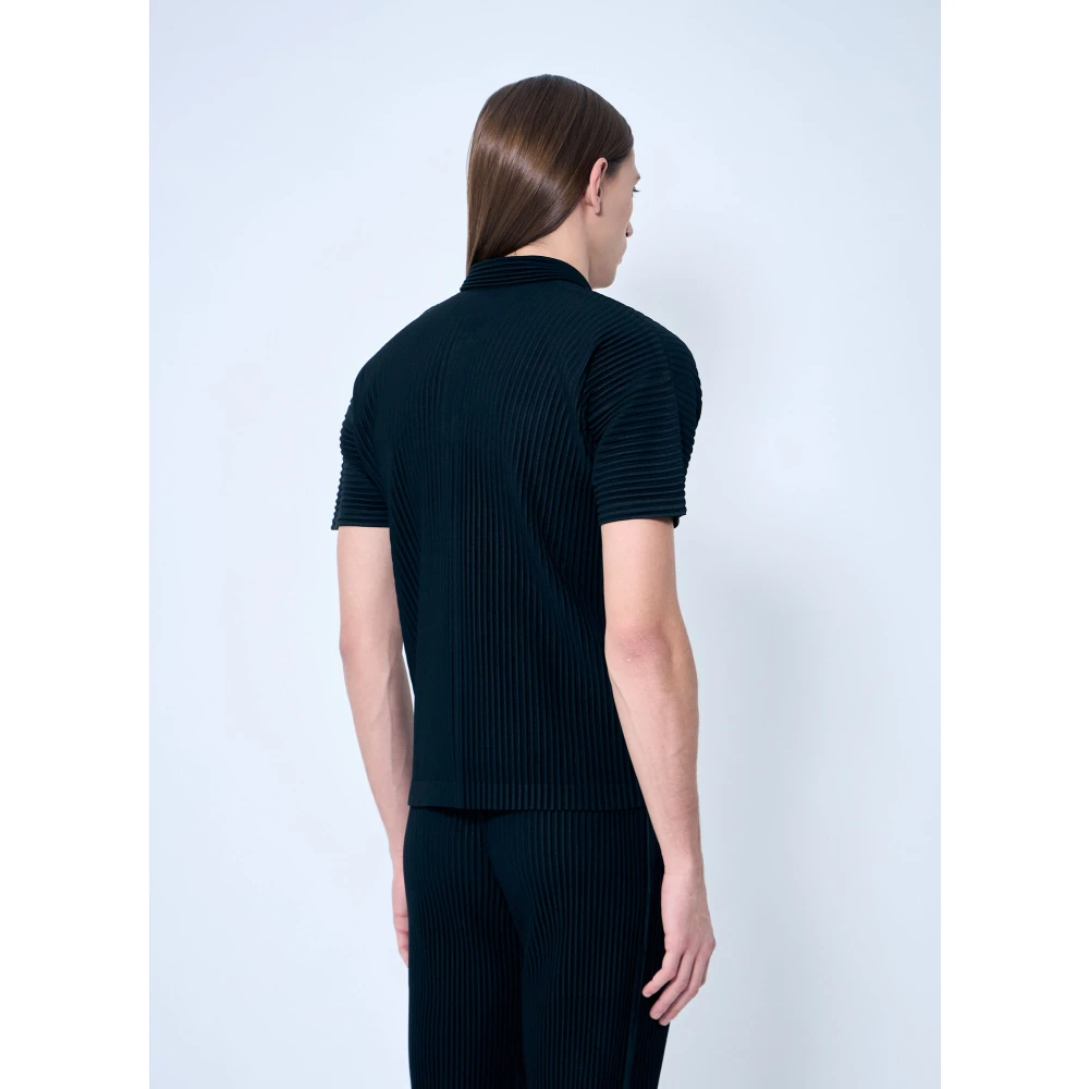 Issey Miyake Geplooide Polo Top Korte Mouw Ronde Hals Black Heren