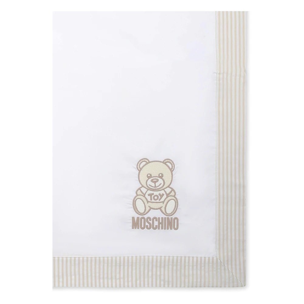 Moschino Teddybeer Versierd Wit Katoenen Deken Beige Unisex