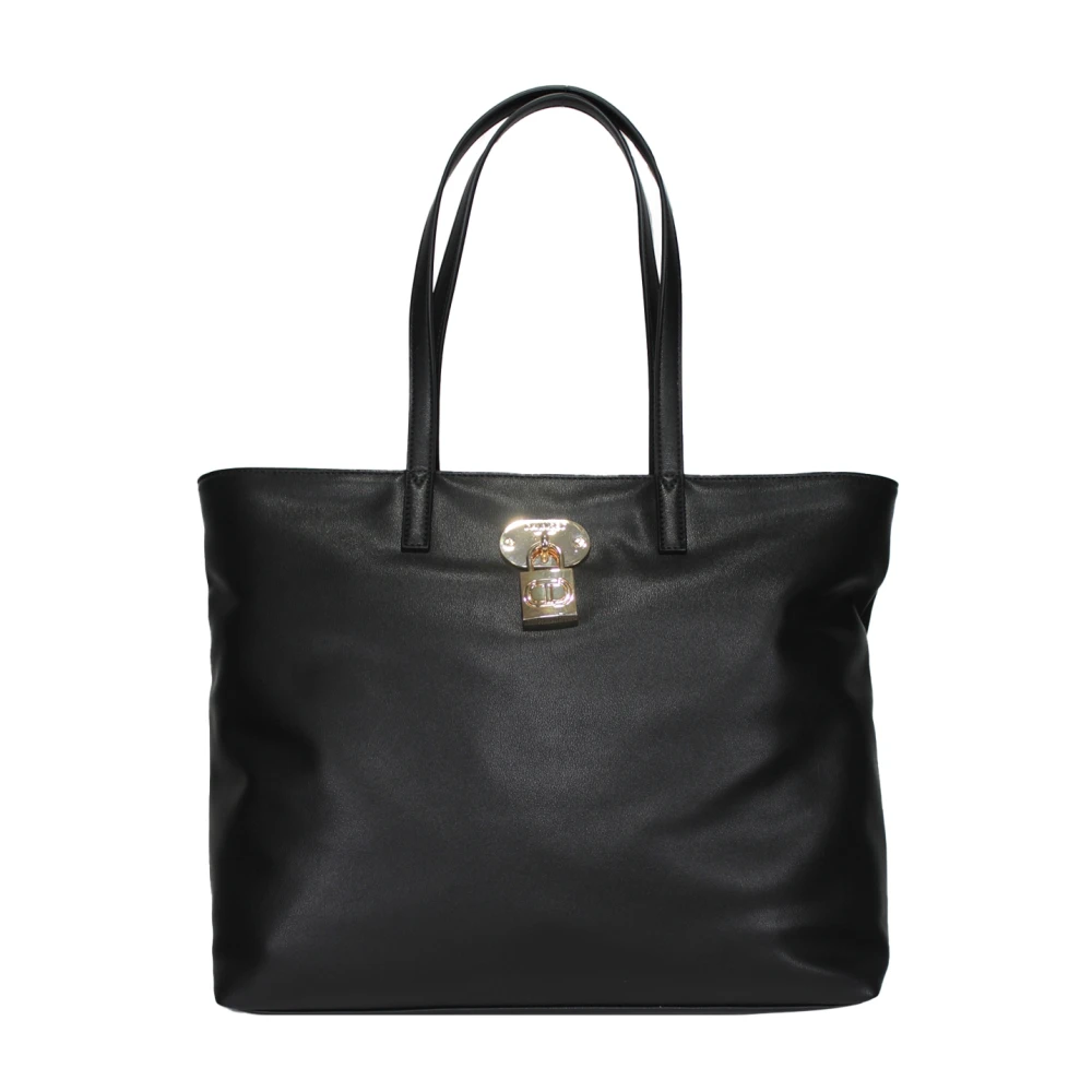 Twinset Black Faux Leather Handbag With Front Logo - Female - Shopping Bags - One Size - Bags