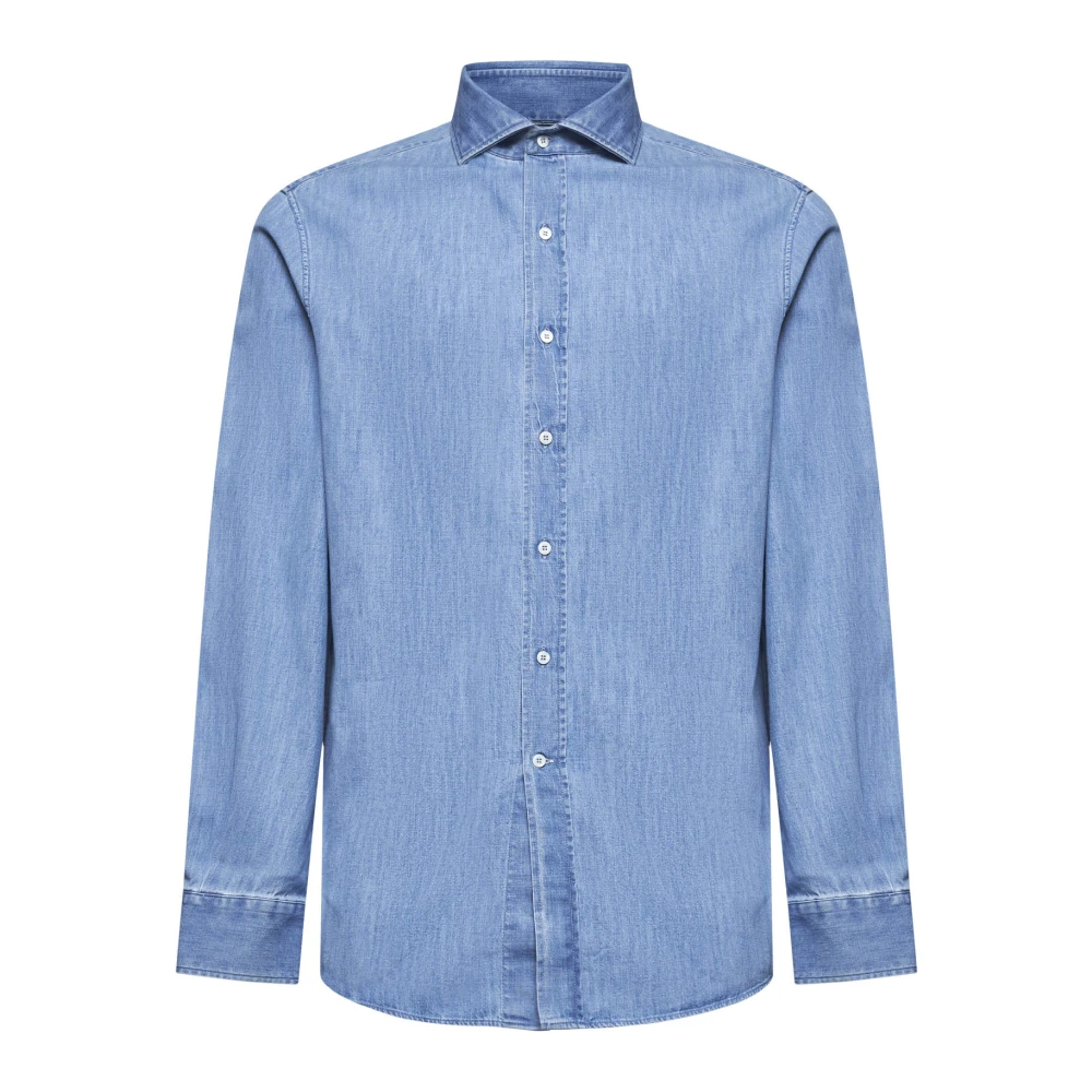 BRUNELLO CUCINELLI Blauw Katoenen Overhemd met Knoopsluiting Blue Heren