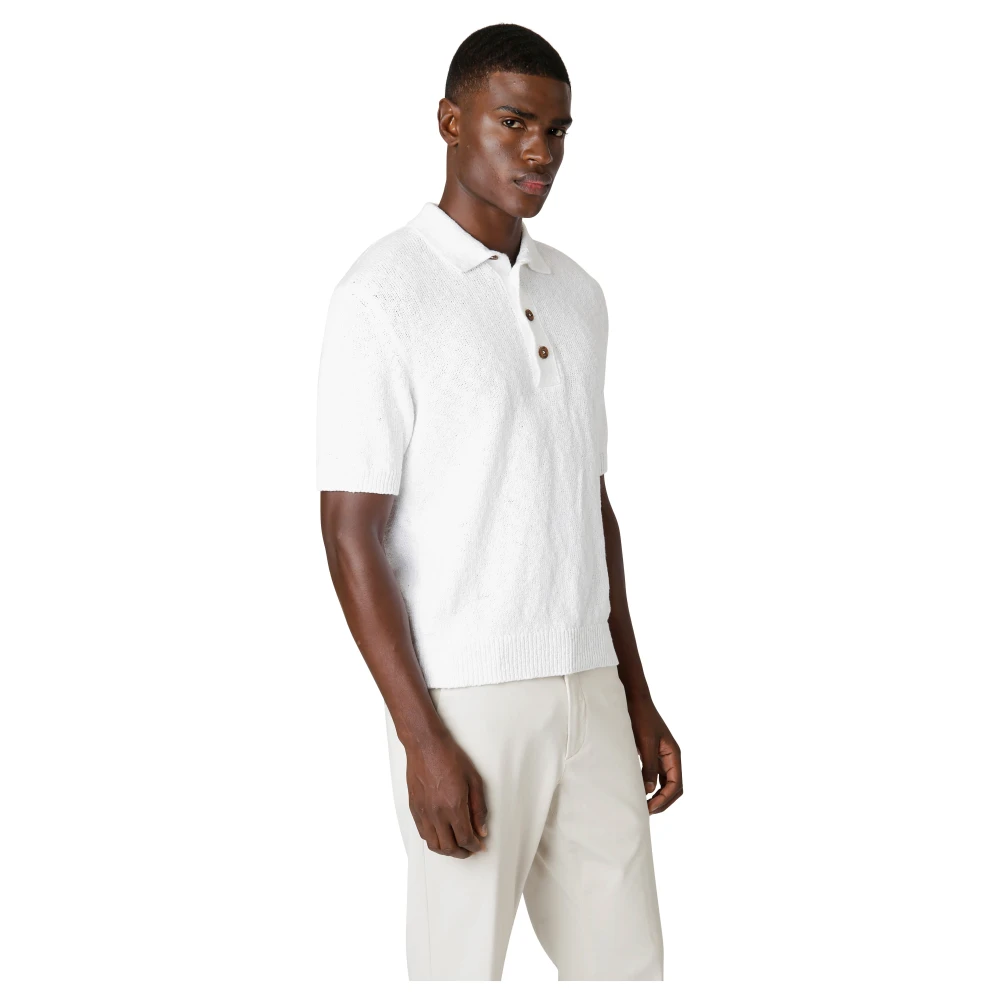 Eleventy Katoenen poloshirt met hoornknopen White Heren