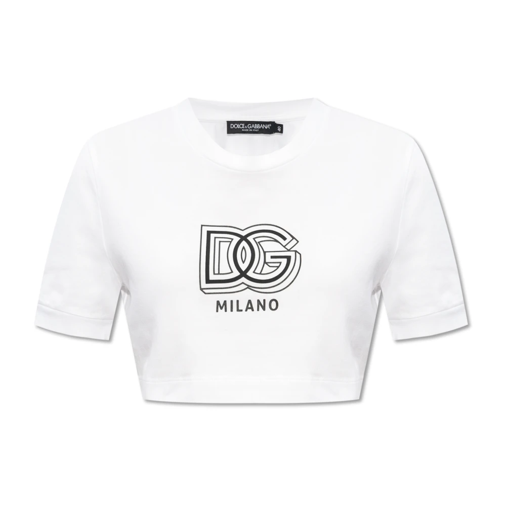 Dolce & Gabbana Crop T-shirt met logo White Dames