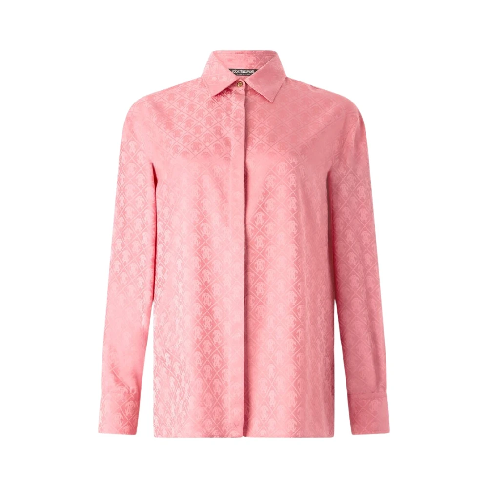 Roberto Cavalli Women's Pink Shirts, L, Snake Monogram Silk Blend Shirt