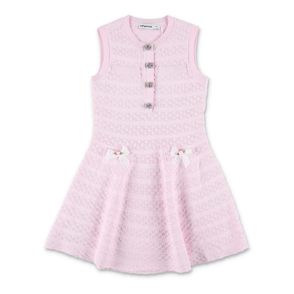 Self Portrait Lace Bow Knit Dress - Female - Dresses - Pink - 8 Y | 128 Cm - Kids