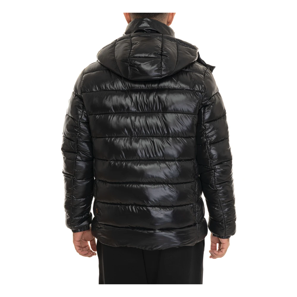 Save The Duck Glanzende Gewatteerde Florian Jas met Capuchon Black Heren