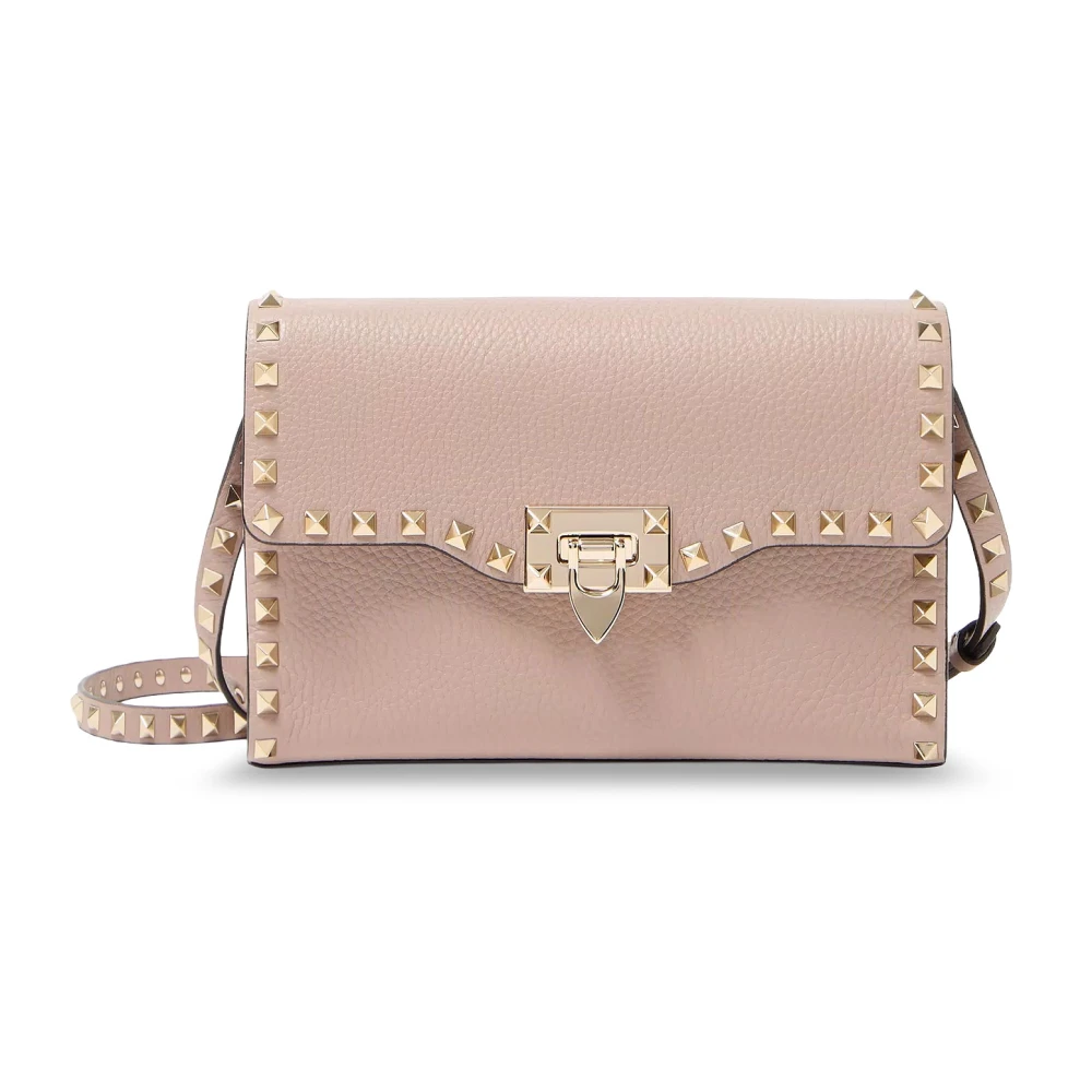 Valentino Garavani Women's Pink Cross Body Bags, One Size, Small Rockstud Grainy Calfskin Crossbody Bag
