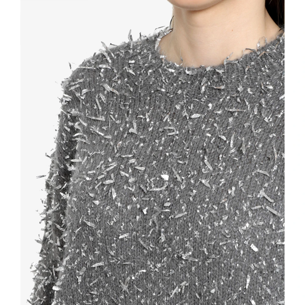 Msgm Grijze Wollen Trui met Raffeleffect Gray Dames