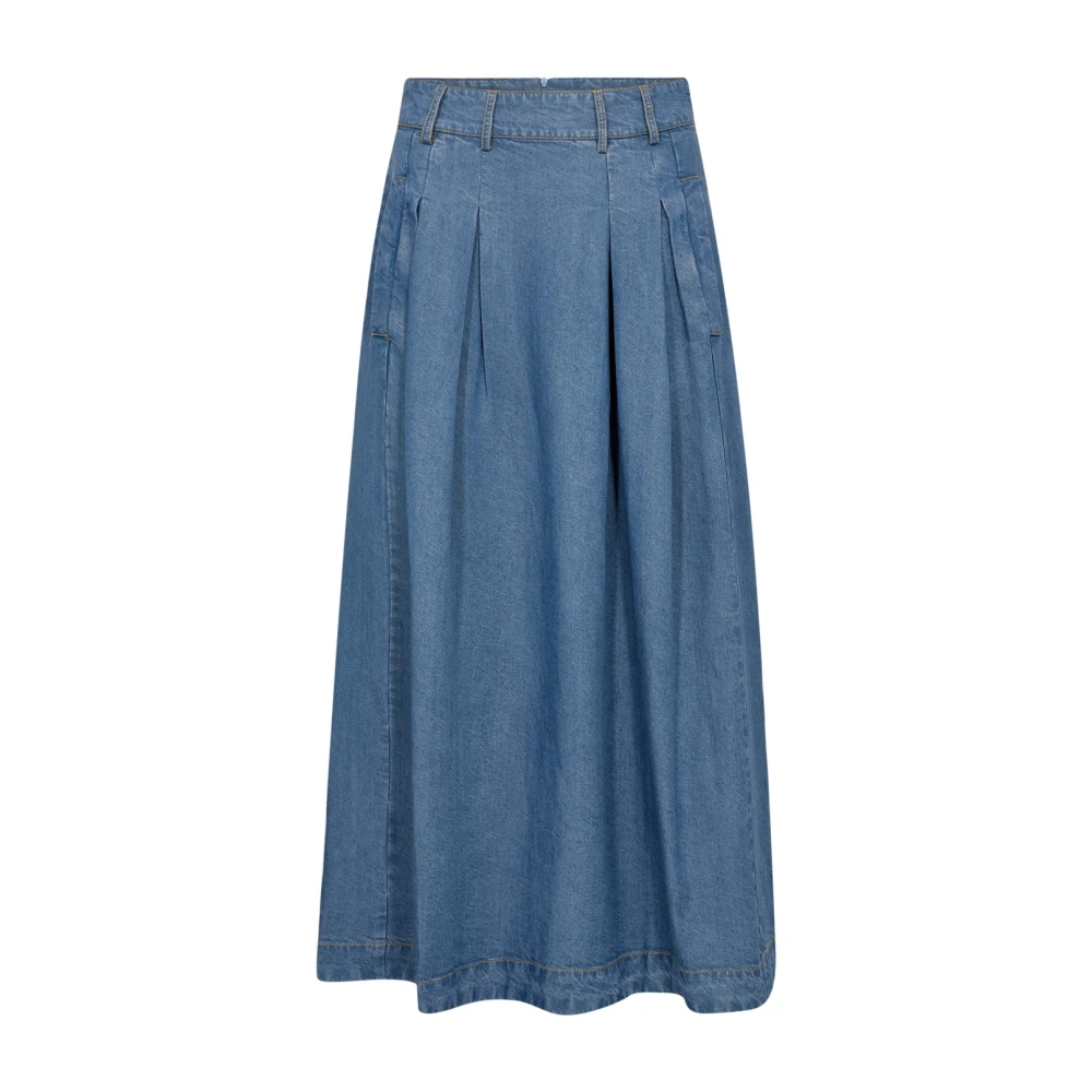 Co'Couture Denim Plooirok Blauw Blue Dames