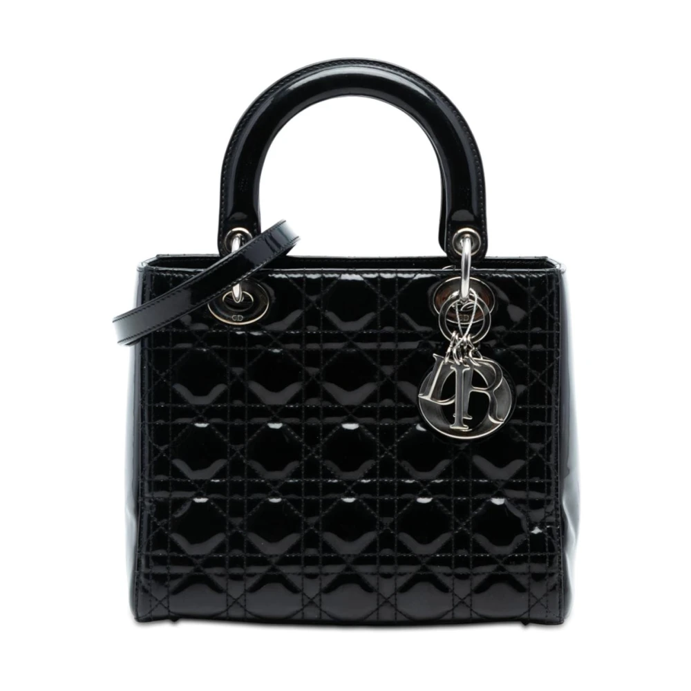 Dior Vintage Women's Black Pre-Owned Lady Dior Patent Cannage Satchel